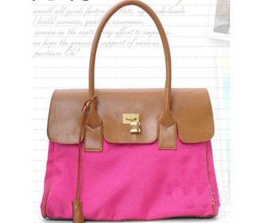 Pu leather + Canvas women handbags with lock( H80199)