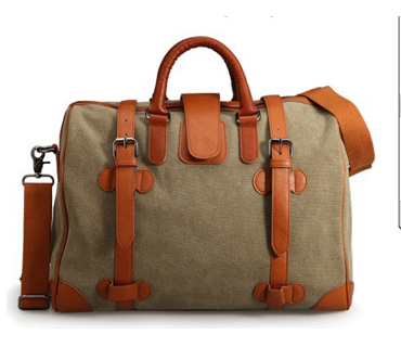 Fashion Cotton and leather weekend travel duffle（H80282)