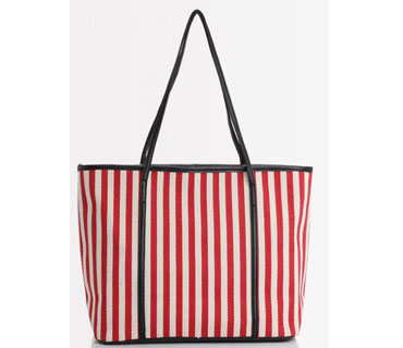 Stripe print cotton tote bag ( H80293)