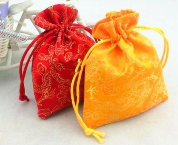 Fake Silk with Flower Drawstring Bag  JW107
