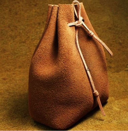 Suede Leather Drawstring Bag